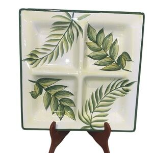 Block Basics 2002 Foliage Hand painted Green Leaf Square Divided Plate
